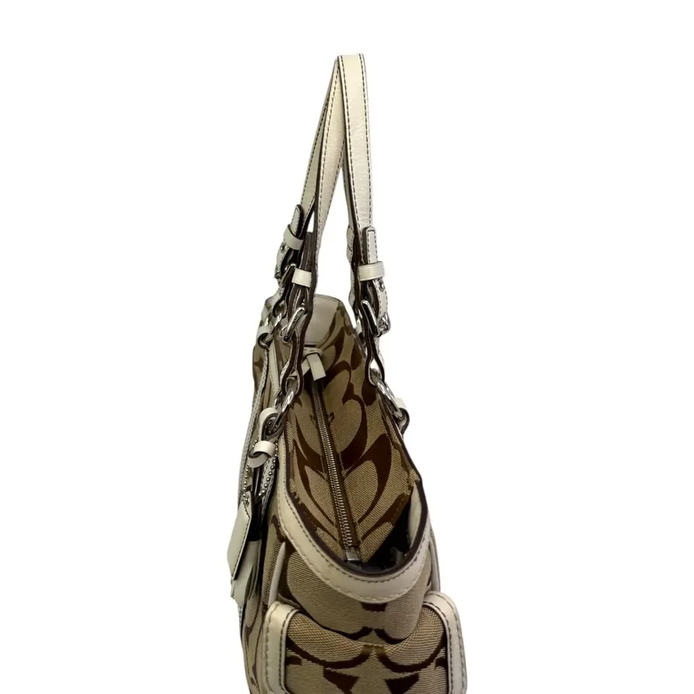 Vintage Coach Signature Brown Khaki Jacquard Canvas Gallery Satchel Tote Bag
